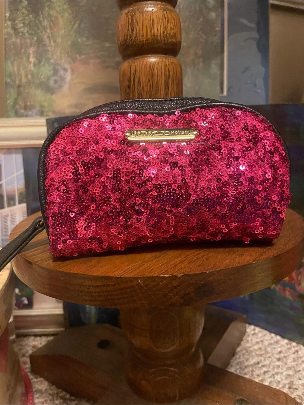 Betsey Johnson Pink Sequined Cosmetic Bag